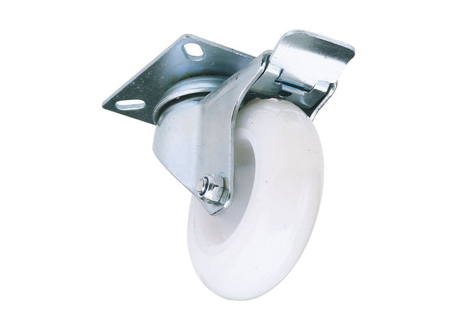 Draper Swivel Plate Fixing Nylon Wheel with Brake, 75mm Diameter, S.W.L. 70kg Draper - Town Tools