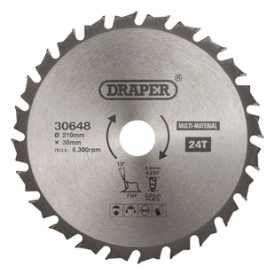 Draper TCT Multi-Purpose Circular Saw Blade, 210 x 30mm, 24T 30648 Draper - Town Tools