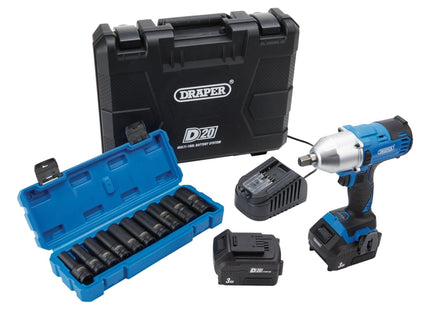 Draper D20 20V Brushless Mid-Torque Impact Wrench Kit, 1/2" Sq. Dr. & Metric Dee Draper - Town Tools