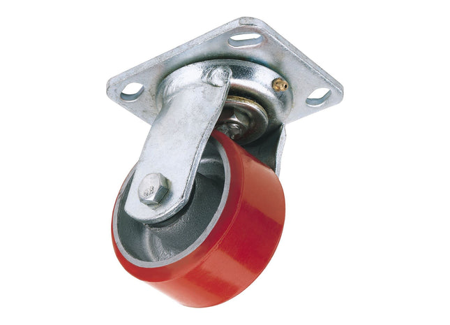 Draper Swivel Plate Fixing Heavy Duty Polyurethane Wheel, 125mm Diameter, S.W.L. Draper - Town Tools