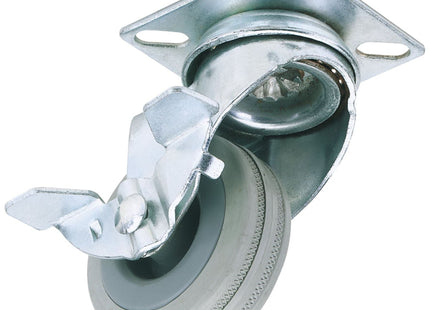 Draper Swivel Plate Fixing Rubber Castor with Brake, 50mm Diameter, S.W.L. 50kg Draper - Town Tools