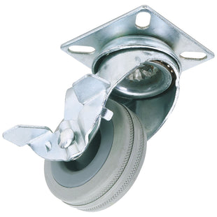 Draper Swivel Plate Fixing Rubber Castor with Brake, 50mm Diameter, S.W.L. 50kg Draper - Town Tools