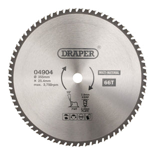 Draper TCT Multi-Purpose Circular Saw Blade, 355 x 25.4mm, 66T 04904 Draper - Town Tools