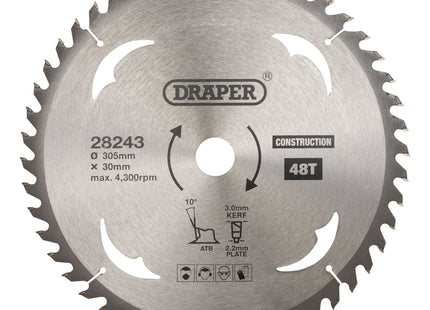Draper TCT Construction Circular Saw Blade, 305 x 30mm, 48T 28243 Draper - Town Tools