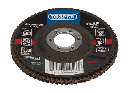 Draper Aluminium Oxide Flap Disc, 115 x 22.23mm, 60 Grit 82360 Draper - Town Tools