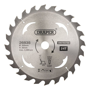 Draper TCT Construction Circular Saw Blade, 305 x 30mm, 24T 26835 Draper - Town Tools
