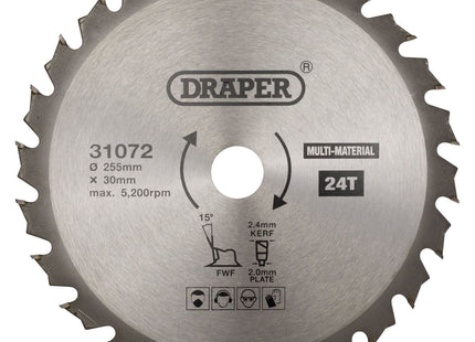 Draper TCT Multi-Purpose Circular Saw Blade, 255 x 30mm, 24T 31072 Draper - Town Tools