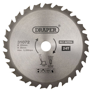 Draper TCT Multi-Purpose Circular Saw Blade, 255 x 30mm, 24T 31072 Draper - Town Tools