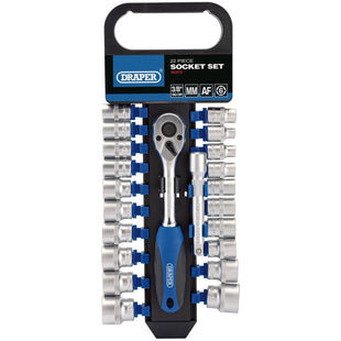 Draper Combined MM/AF Socket and Ratchet Set, 3/8" Sq. Dr. (22 Piece) 16373 Draper - Town Tools