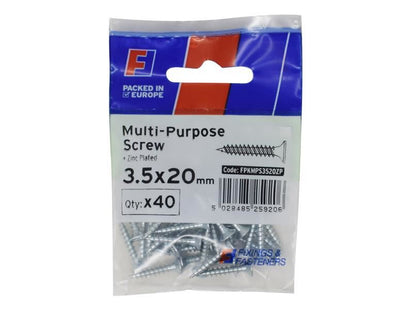 ForgeFix Multi-Purpose Pozi Screw CSK ST ZP 3.5 x 20mm ForgePack 40 ForgeFix - RockBottom Northampton