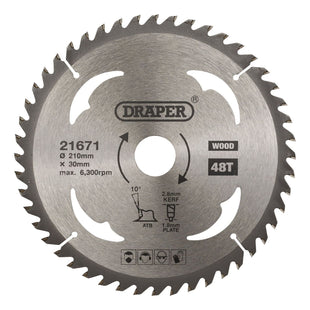 Draper TCT Circular Saw Blade for Wood, 210 x 30mm, 48T 21671 Draper - Town Tools