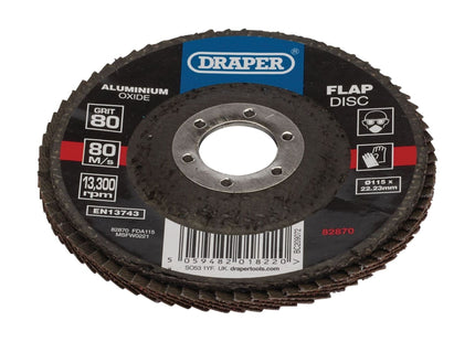 Draper Aluminium Oxide Flap Disc, 115 x 22.23mm, 80 Grit 82870 Draper - Town Tools
