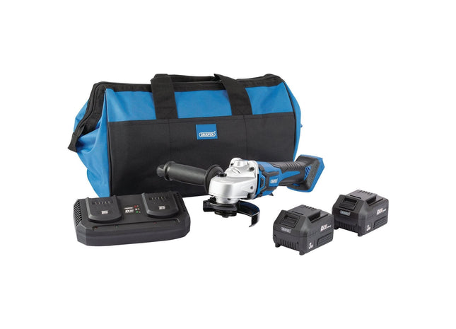 Draper D20 20V Brushless Grinder, 115mm, 2 x 3.0Ah Batteries, 1 x Twin Charger, Draper - Town Tools