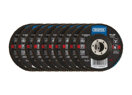 Draper Aluminium Oxide Flap Discs, 115 x 22.23mm, 40 Grit (Pack of 10) 82961 Draper - Town Tools