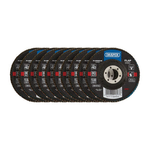 Draper Aluminium Oxide Flap Discs, 115 x 22.23mm, 40 Grit (Pack of 10) 82961 Draper - Town Tools