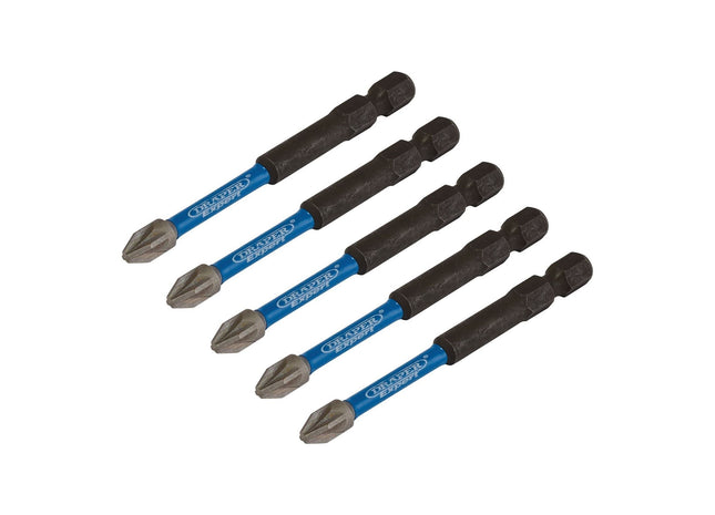 Draper Expert PZ-Type Impact Screwdriver Bits, No.2 x 75mm, 1/4" Hex (Pack of 5) Draper - Town Tools