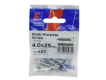 ForgeFix Multi-Purpose Pozi Screw CSK ST ZP 4.0 x 25mm ForgePack 20 ForgeFix - RockBottom Northampton