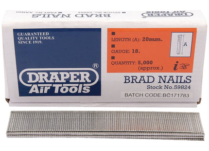 Draper Brad Nails, 20mm (Pack of 5000) 59824 Draper - Town Tools