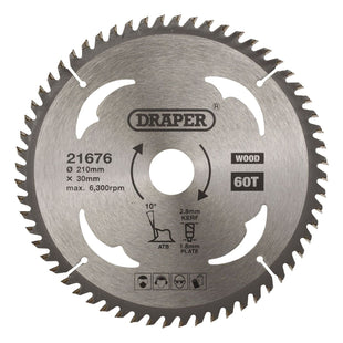 Draper TCT Circular Saw Blade for Wood, 210 x 30mm, 60T 21676 Draper - Town Tools
