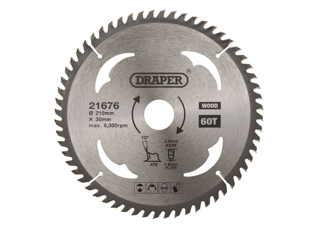 Draper TCT Circular Saw Blade for Wood, 210 x 30mm, 60T 21676 Draper - Town Tools