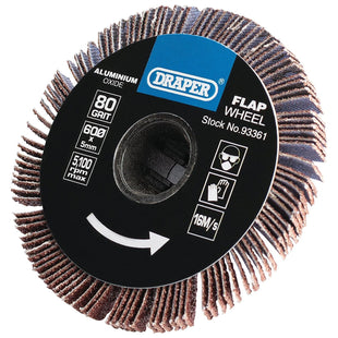 Draper Aluminium Oxide Flap Wheel, 5 x 60mm, 80 Grit 93361 Draper - Town Tools