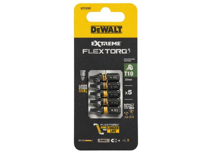 DeWALT Power Tools EXTREME FlexTORQ Bits T10 x 25mm (Pack 5) DeWALT Power Tools - RockBottom Northampton