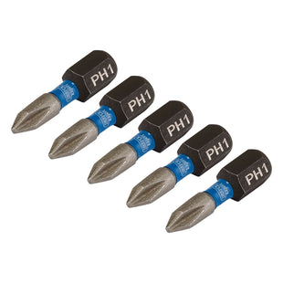 Draper Expert Cross Slot/PH Type Impact Screwdriver Bits, No.1 x 25mm, 1/4" Hex Draper - Town Tools