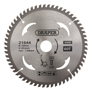 Draper TCT Circular Saw Blade for Laminate & Wood, 185 x 25.4mm, 60T 21644 Draper - Town Tools