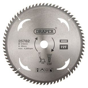Draper TCT Circular Saw Blade for Wood, 315 x 30mm, 72T 25782 Draper - Town Tools