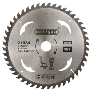 Draper TCT Circular Saw Blade for Wood, 255 x 30mm, 48T 21684 Draper - Town Tools