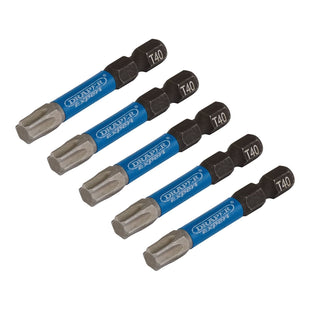 Draper Expert TX-STAR Impact Screwdriver Bits, T40 x 50mm, 1/4" Hex (Pack of 5) Draper - Town Tools