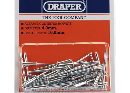 Draper Blind Rivets, 4 x 15.8mm (50 Piece) 14010 Draper - Town Tools 