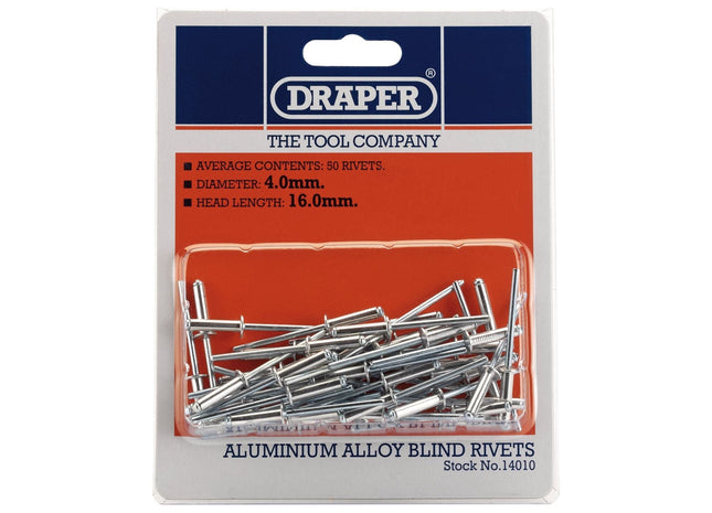 Draper Blind Rivets, 4 x 15.8mm (50 Piece) 14010 Draper - Town Tools 