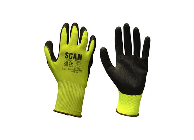 Scan Hi-Vis Yellow Foam Latex Coated Gloves - M (Size 8) Scan - RockBottom Nothampton