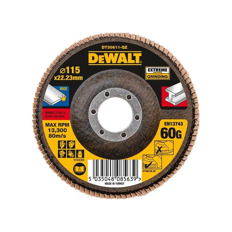 Dewalt Power Tools Extreme Flap Disc 115 x 22.2mm 60G DeWALT Power Tools - RockBottom Northampton