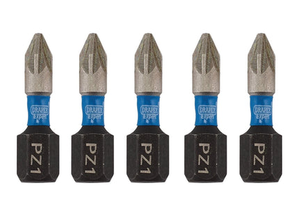 Draper Expert PZ-Type Impact Screwdriver Bits, No.1 x 25mm, 1/4" Hex (Pack of 5) Draper - Town Tools 