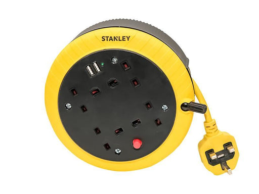 STANLEY Electrical Cable Reel 240V 13A 4-Socket + 2 USB 5m STANLEY� Electrical - RockBottom Nothampton