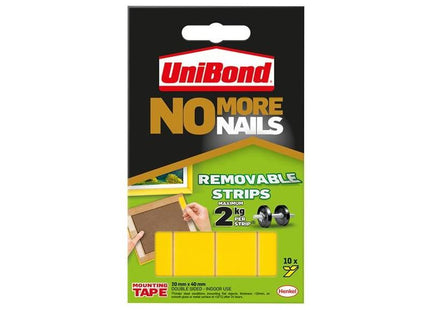 Unibond No More Nails Indoor Removable Mounting Tape Strips (Pack of 10) UniBond - RockBottom Northampton