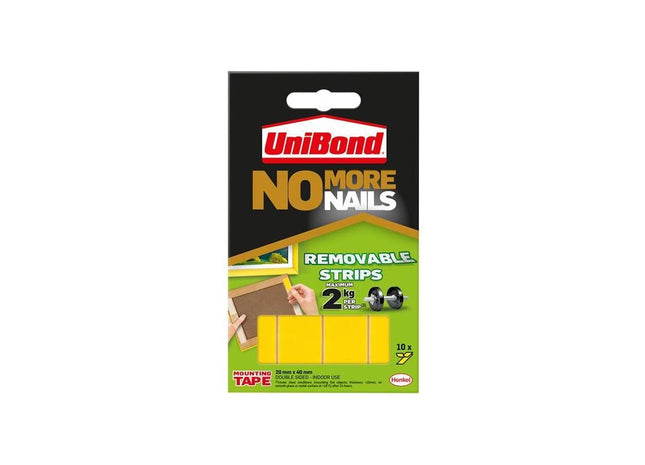 Unibond No More Nails Indoor Removable Mounting Tape Strips (Pack of 10) UniBond - RockBottom Northampton
