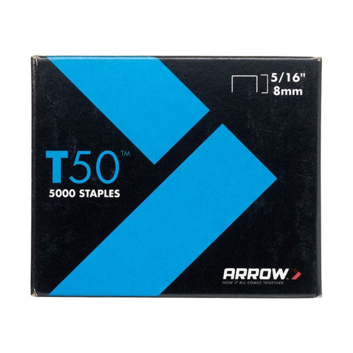 Arrow T50 Staples 8mm (5/16in) (Pack 5000, 4 x 1250) Arrow - RockBottom Northampton 