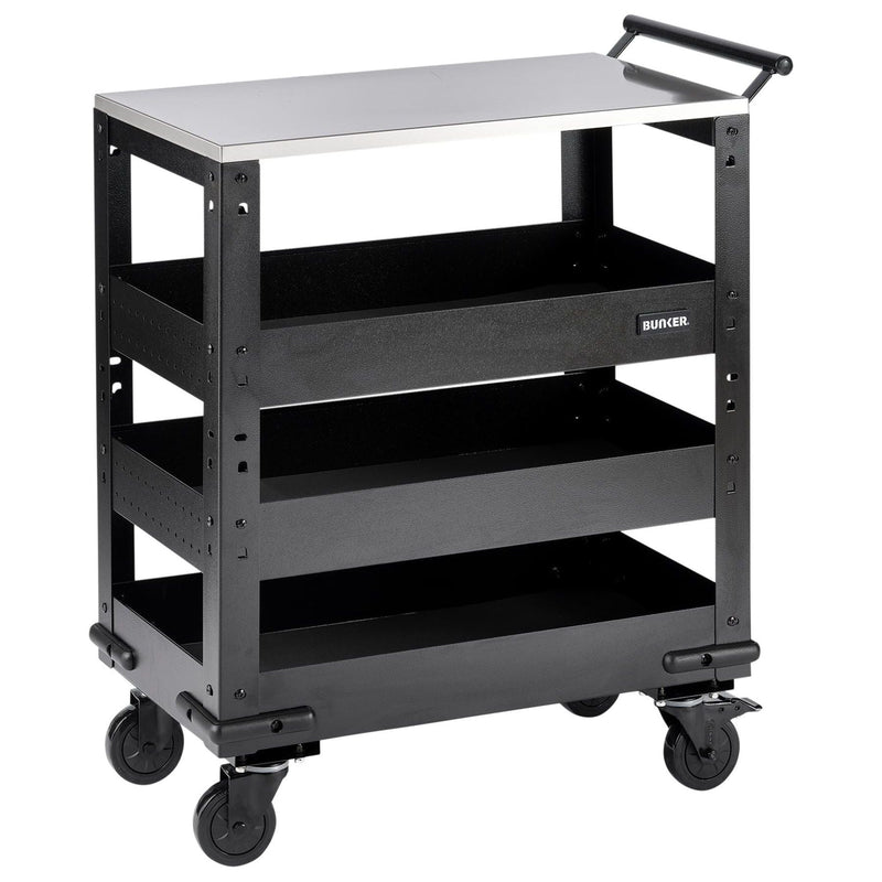 Bunker 3 Tier Trolley with Pull Handle and Stainless Steel Worktop, 714mm Draper - Town Tools