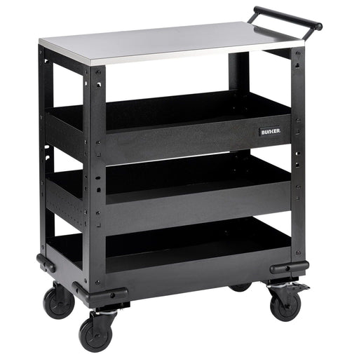 Bunker 3 Tier Trolley with Pull Handle and Stainless Steel Worktop, 714mm Draper - Town Tools
