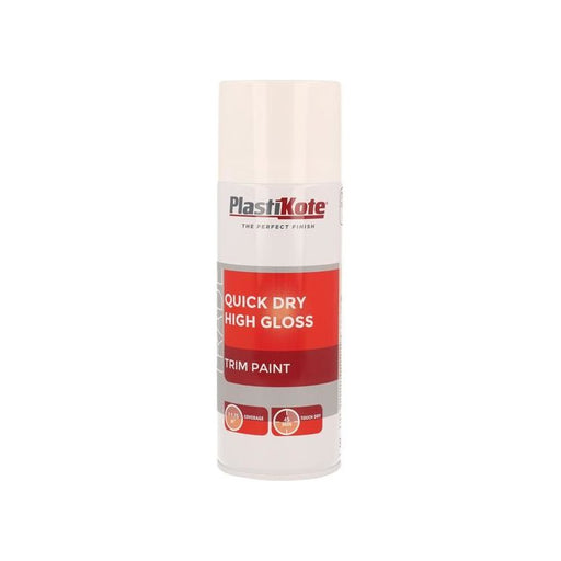 Plastikote Trade Quick Dry Trim Spray Paint High Gloss White 400ml PlastiKote - RockBottom Nothampton