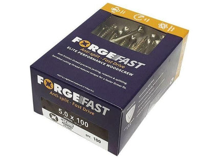 Forgefix ForgeFast Pozi Compatible Elite Performance Wood Screw ZY 5.0 x 100mm Box 100 ForgeFix - RockBottom Northampton