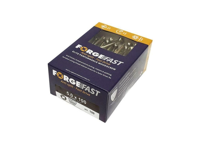 Forgefix ForgeFast Pozi Compatible Elite Performance Wood Screw ZY 5.0 x 100mm Box 100 ForgeFix - RockBottom Northampton