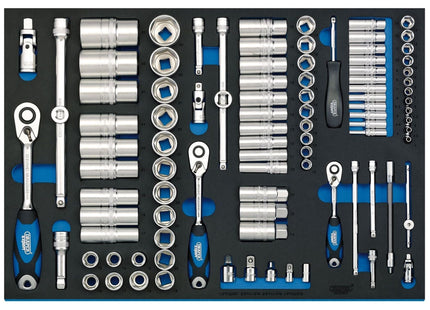 Draper Soft Grip Socket Set in Full Plus Drawer EVA Insert Tray, 1/4", 3/8" & 1/ Draper - Town Tools 