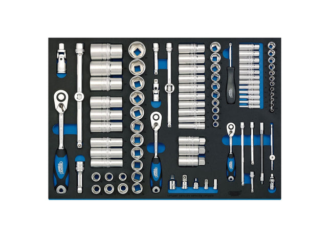 Draper Soft Grip Socket Set in Full Plus Drawer EVA Insert Tray, 1/4", 3/8" & 1/ Draper - Town Tools 