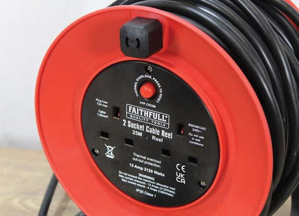 Faithfull Power Plus Open Drum Cable Reel 240V 13A 2-Socket 25m Faithfull Power Plus - RockBottom Northampton