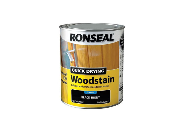 Ronseal Quick Drying Woodstain Satin Ebony 750ml Ronseal - RockBottom Nothampton