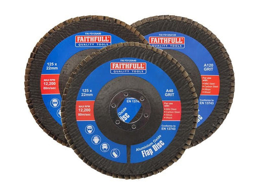 Faithfull Aluminium Oxide Flap Disc 125 x 22mm Mixed Grit (3 Pack) Faithfull - RockBottom Northampton